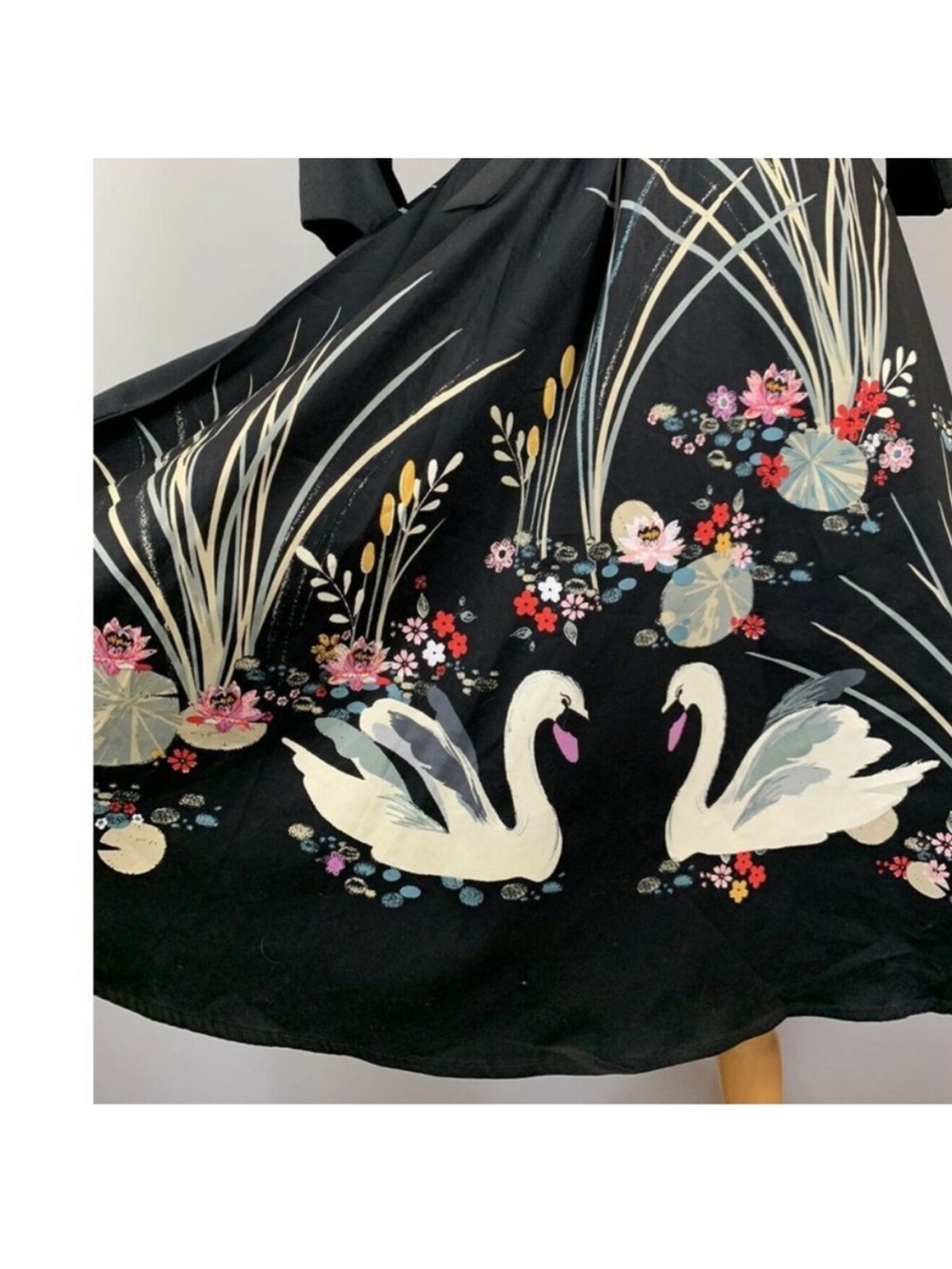 🦢 Whimsical Retro Swan Fit and Flare Dress XL RARE